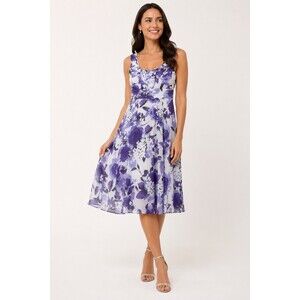 Connected Apparel Purple White Floral Sleeveless Dress Fit & Flare Midi Fairy 8